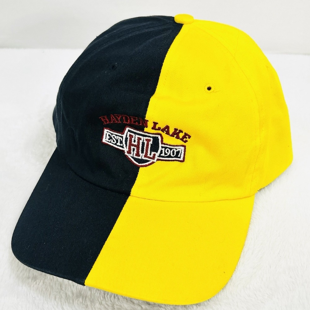 Hayden Lake Est.‎ 1907 Patch Hat Cap Adjustable Strapback Yellow Blue Outdoors